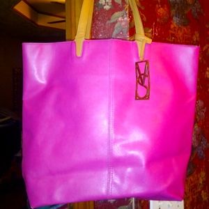 Victoria's Secret pink/tan leather tote.